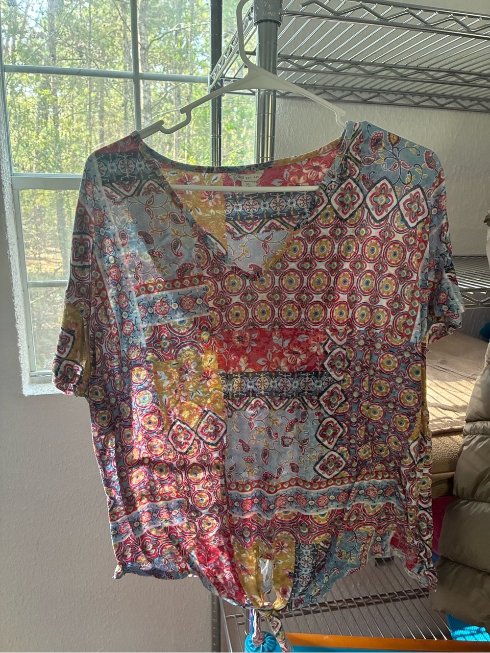 Cato Multicolor Patchwork V-Neck Blouse - Red, Yellow, Blue